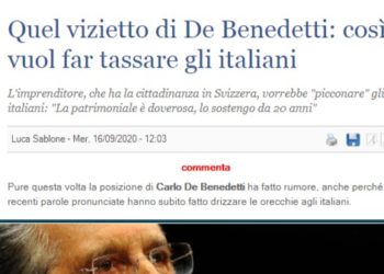 Le storielle interessate di Debenedetti sulla “patrimoniale svizzera” da introdurre in Italia. Dove in realtà c’è già: quello che si vuole è che paghi solo chi ha “poco ma non nulla”! Spieghiamo i dettagli