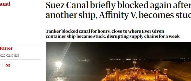 Altra nave di traverso nello stretto di Suez. Lo vogliamo capire che o si cancella l’euro o l’EU verrà annichilita?