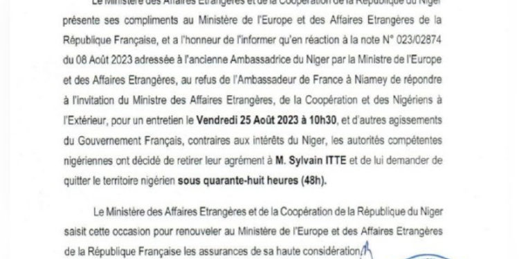 BANG! All’ambasciatore francese sono state date 48 ore per lasciare il Paese, il Niger non lo vuole