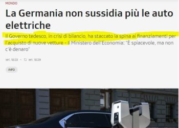 Da oggi la Germania NON sussidia più l’auto elettrica!