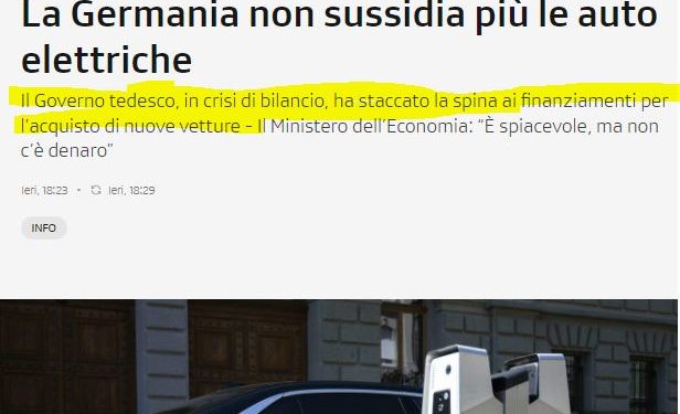 Da oggi la Germania NON sussidia più l’auto elettrica!