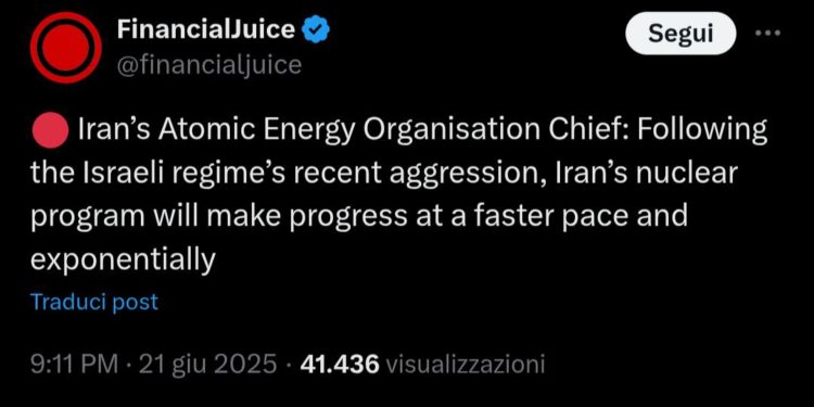 L’Iran afferma di voler andare oltre il 60% di arricchimento di uranio: dunque Fordow verrà bombardata, forse anche stanotte