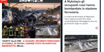Lo strano caso di media italiani che sembrano pubblicare foto (al titolo) dell’incidente di Malaga con foto di attentati ai treni in Ucraina